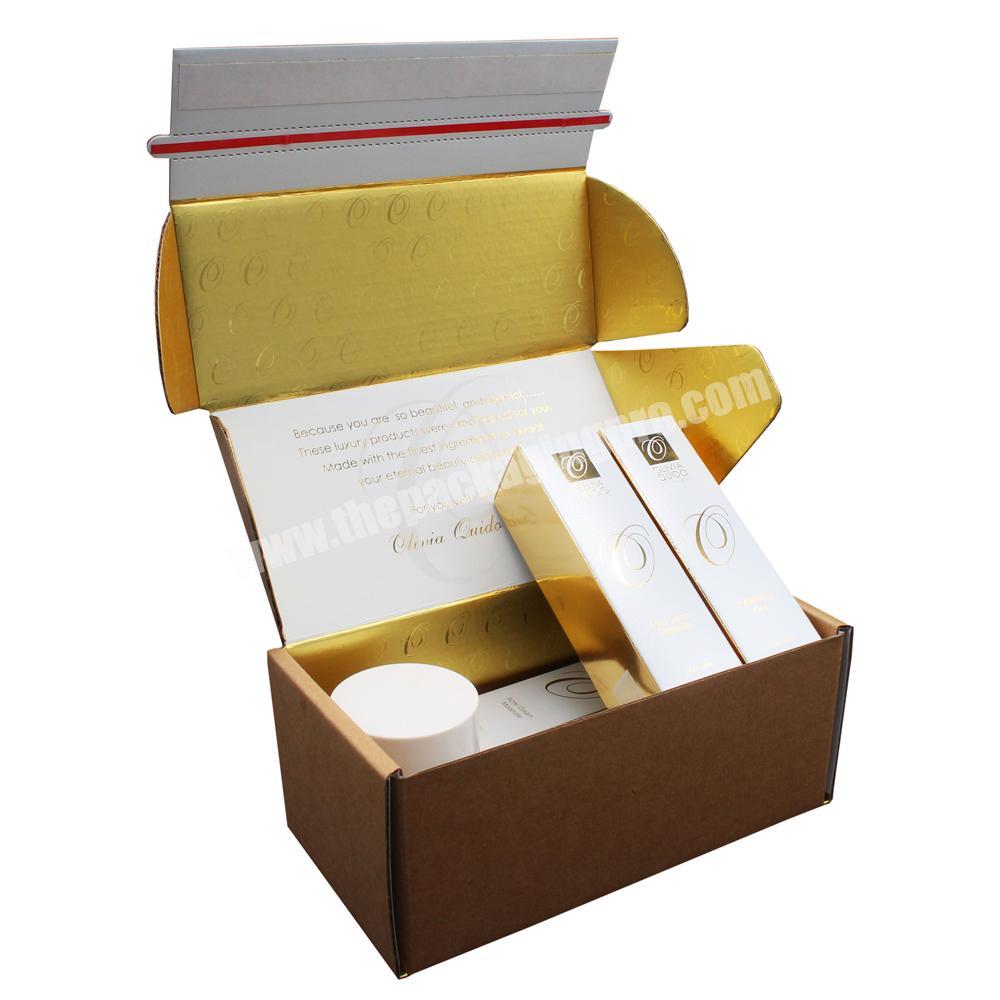 Custom printed logo corrugated peel off zipper mailer boxes adhesive tear strips box packaging for cosmetic