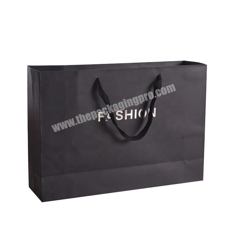 Custom printed luxury black paper shopping bag with gold logo