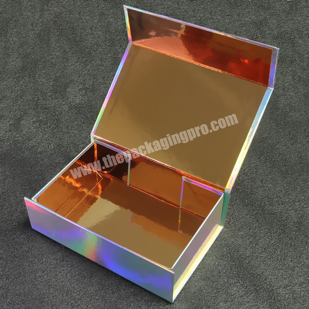 Custom printed makeup skin care rose gold holographic gift box packaging with logo