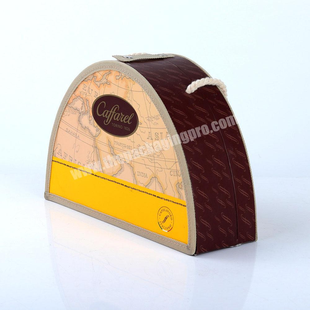 Custom printed oval shape fancy paper chocolate gift packaging corrugated cardboard box with handle