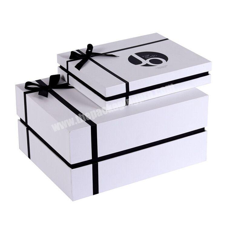 Custom white luxury cosmetics skincare set gift box packaging eco friendly with ribbon tied