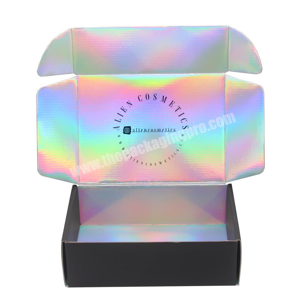 Customizable Small Black Pretty E-commerce Beauty Holographic Packaging Box Currogated Shipping Box For Makeup