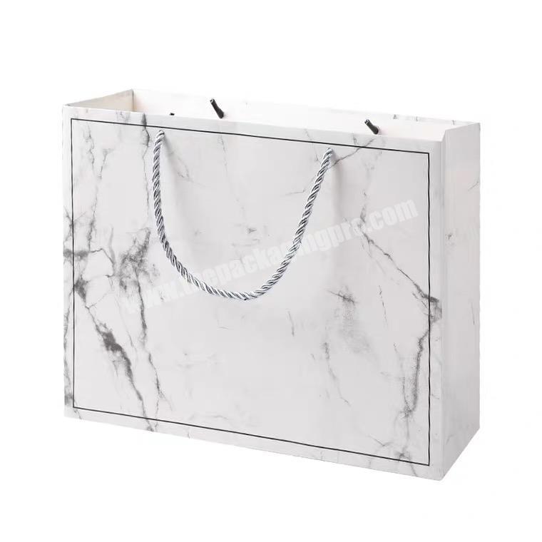 Customized Cardboard Packaging Bags Paper Marble Gift Shopping Garment Bags With Handles