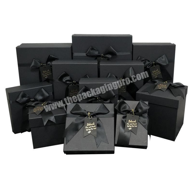 Customized Design Logo Paper Black Packaging Luxury Gift Box With Ribbon And Bowknot