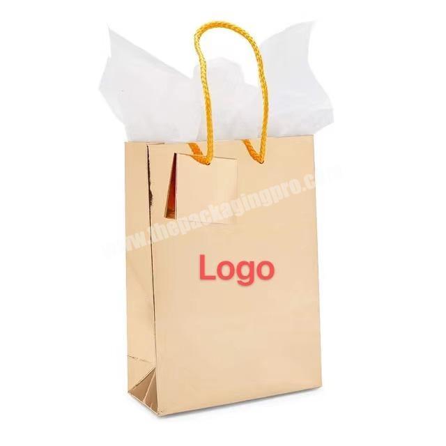 Customized Foil Gold Shopping Gift Bag With Custom Logo Jewelry Bags Sac en papier a bijoux