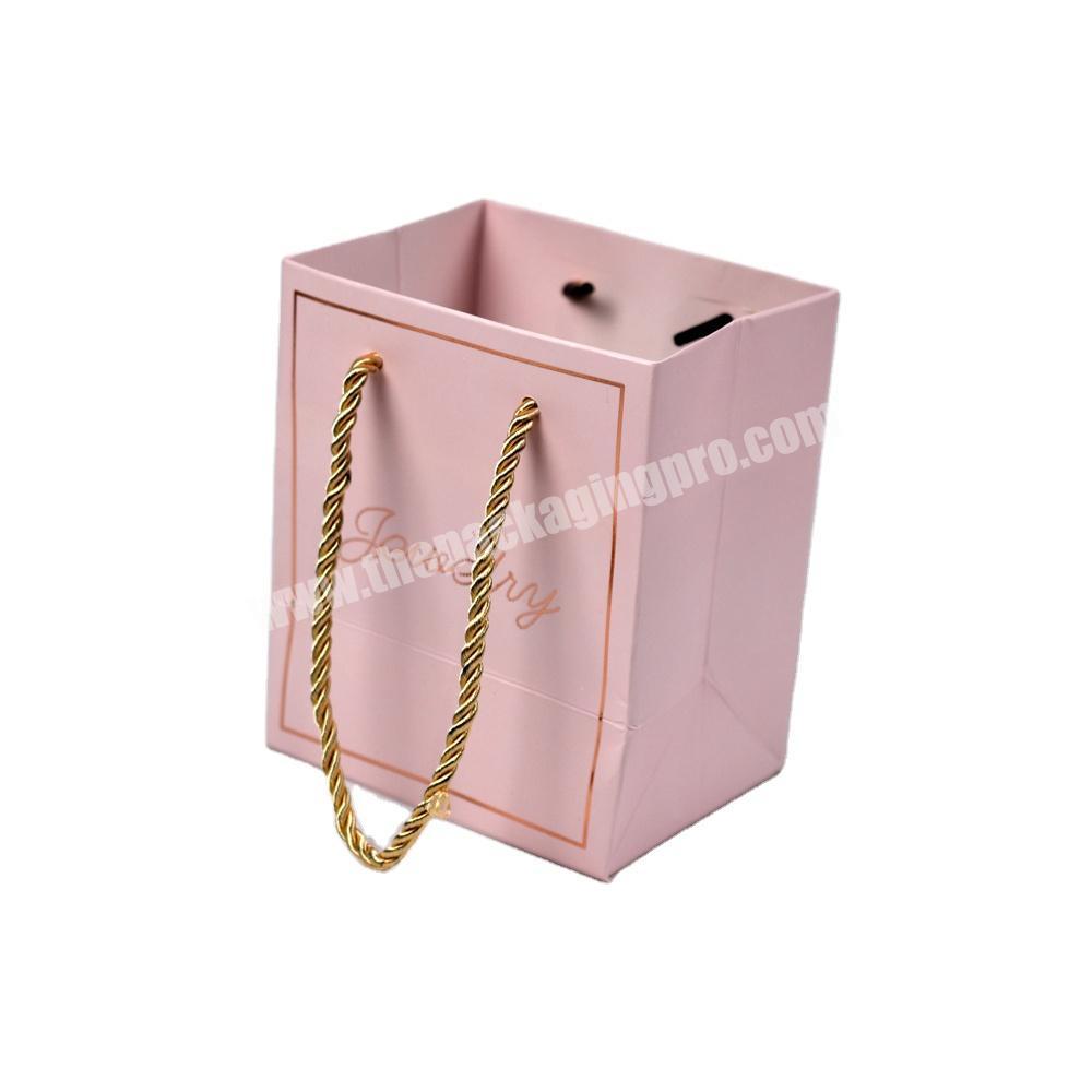 Customized Logo Pink Gift Jewelry Small Shopping Paper Packaging Bags For Beauty Makeups
