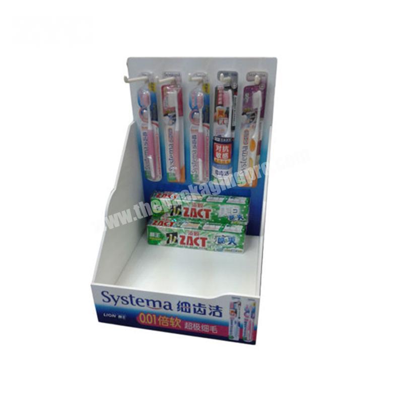 Customized POP Cardboard Countertop Display with Plastic Hooks for Toothbrush