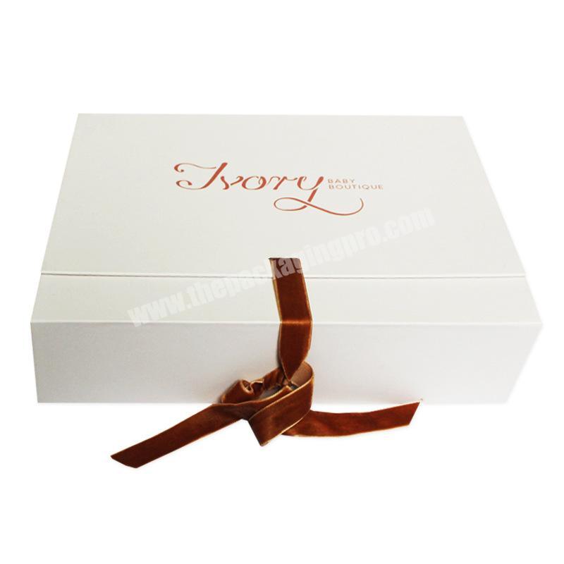 Customized Size Logo Printing Beauty Large White Magnetic Gift Box With Custom Print Silk Polyester Ribbon