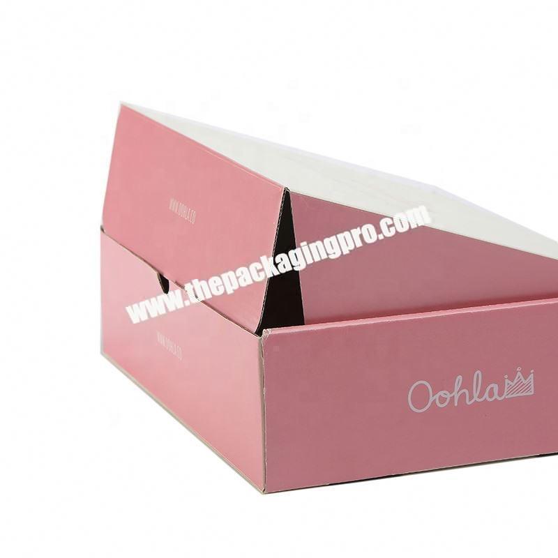 Flat cardboard matte lamination pink corrugated sportswear paper packaging boxes with own logo
