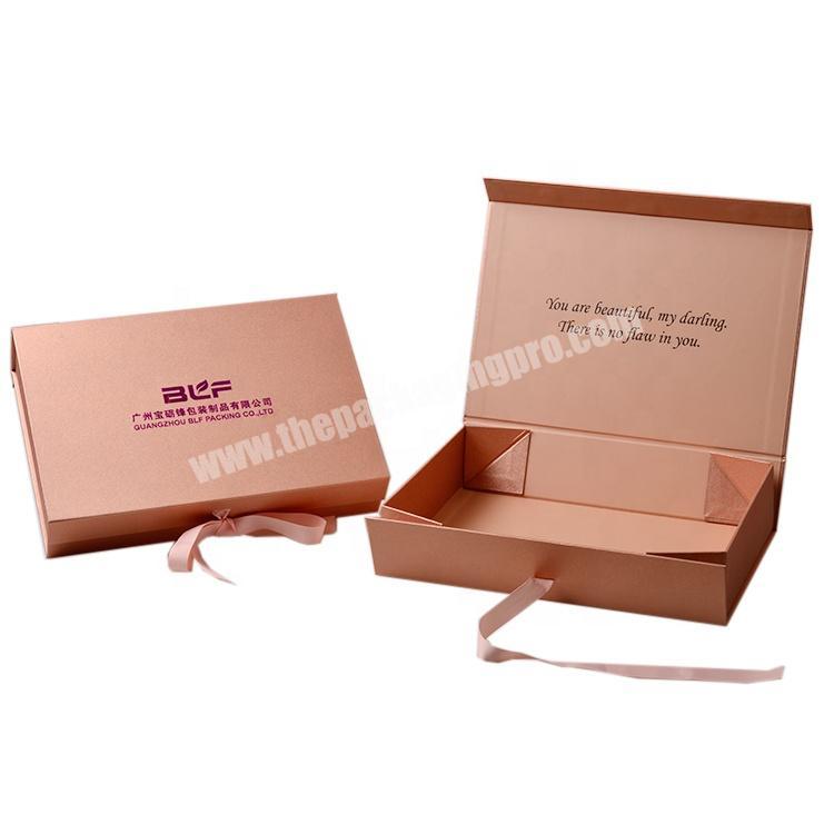 Customized high quolity luxury cardboard magnetic folding paper wedding gift box packaging with ribbon closure