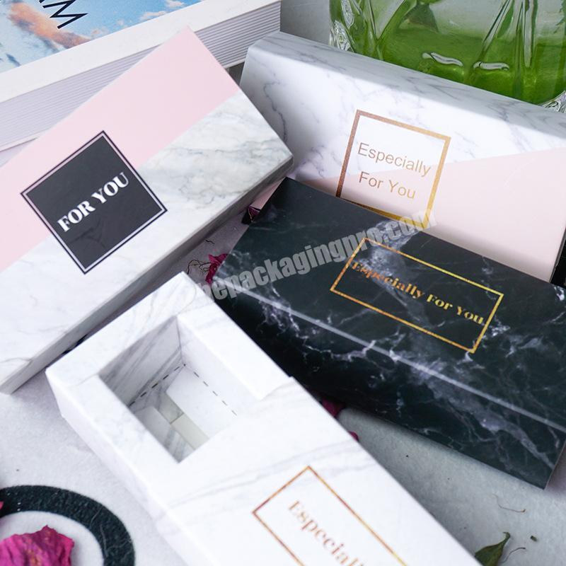 Customized lipliner marble 300gsm paper jewelry foldable sliding cardboard packaging lid drawer pencil gift tube lipstick box