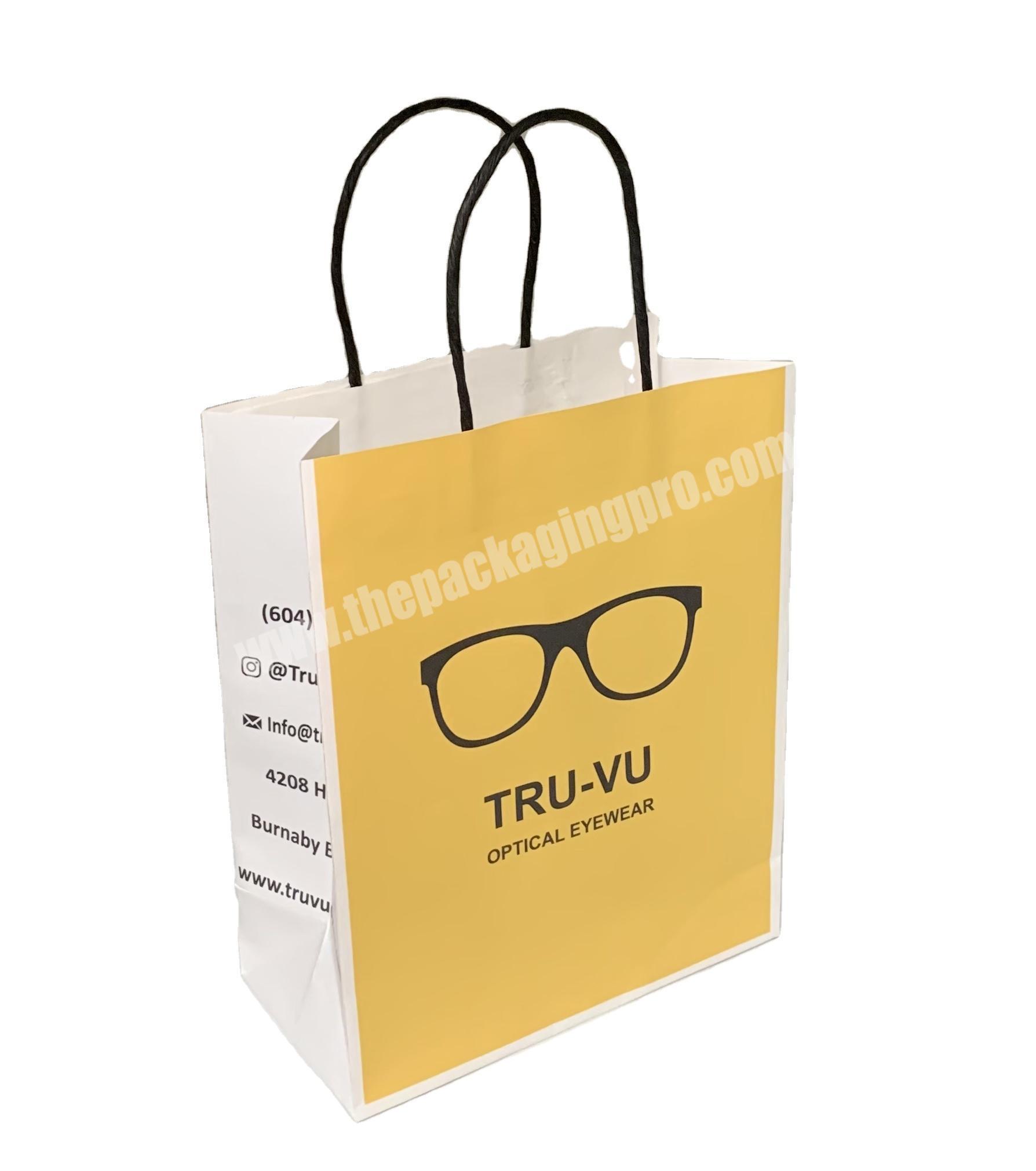 Customized logo recycled kraft paper eyeglasses packaging shopping bag for glasses store