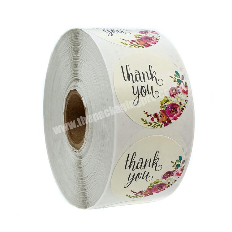 Customized printed Ivory Floral Thank You Stickers Circle packaging bags stickers Labels