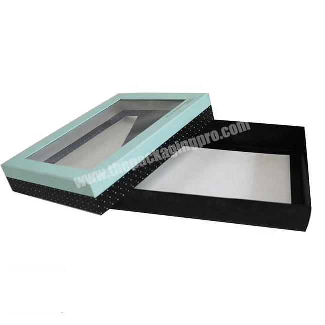 Customized printed garment packaging gift box with clear window cardboard box with transparent lid