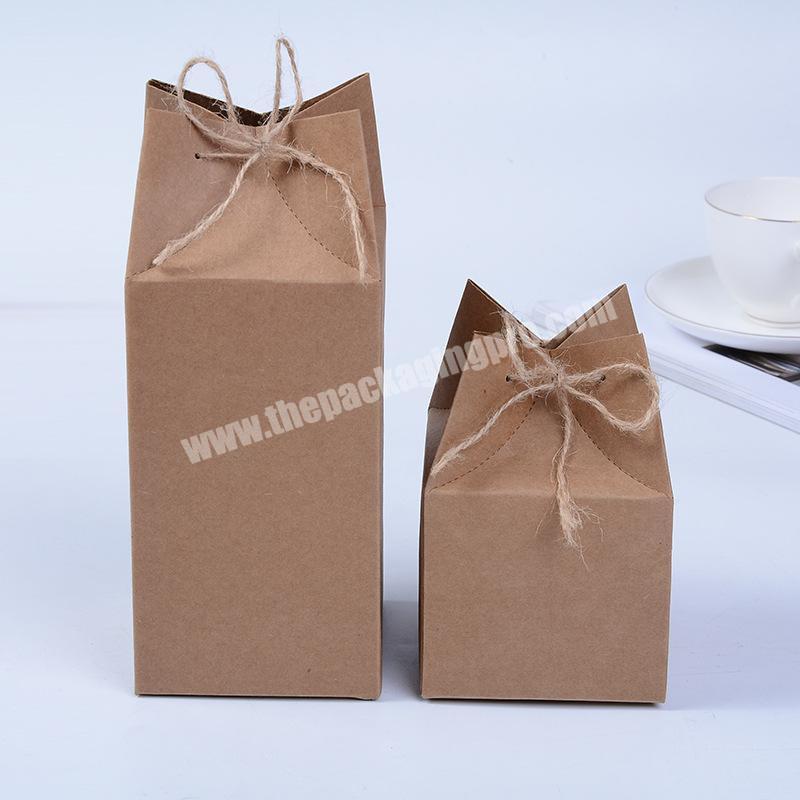 Customized unique design kraft brown paper candy gift box made with hemp rope