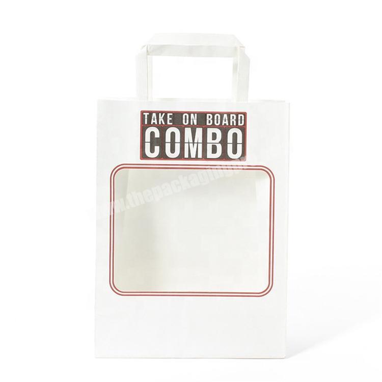 Customized white kraft paper food paper bag with flat handle