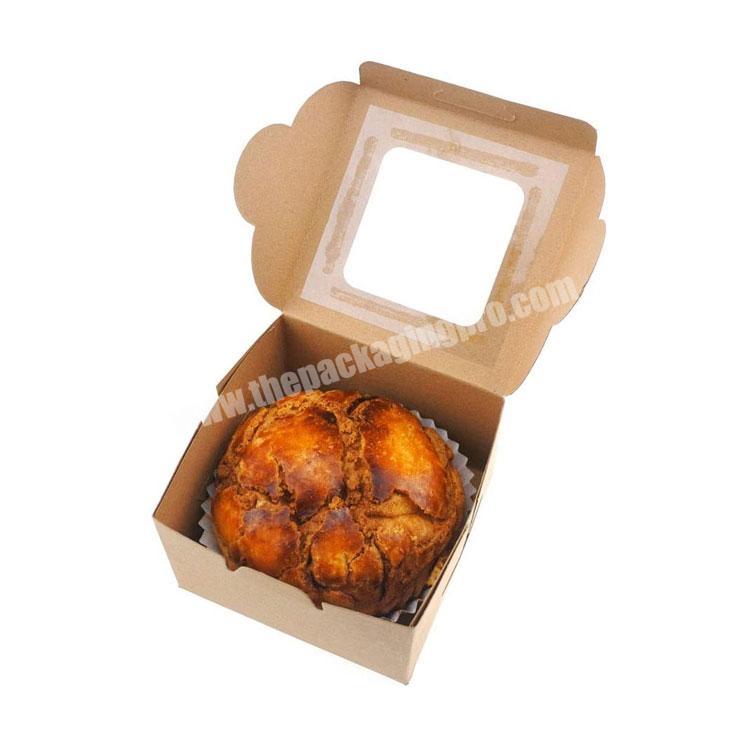 Disposable clear display natural brown bakery cookies pie kraft paper packaging cake box customised with window