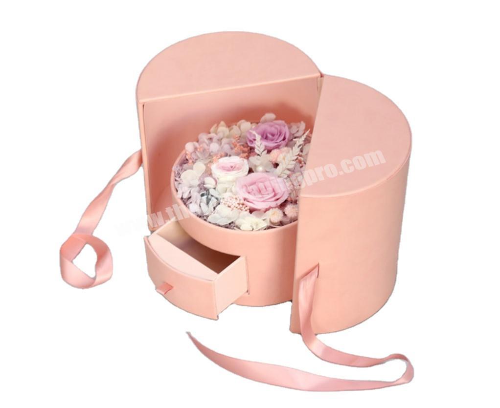 Double Layer Round Flower Paper Boxes With Ribbon 2020 Rose Gift Boxes For Flowers And Chocolates