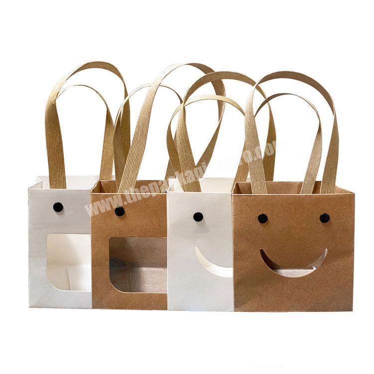 Eco friendly custom logo portable square kraft handles paper packaging bag with window