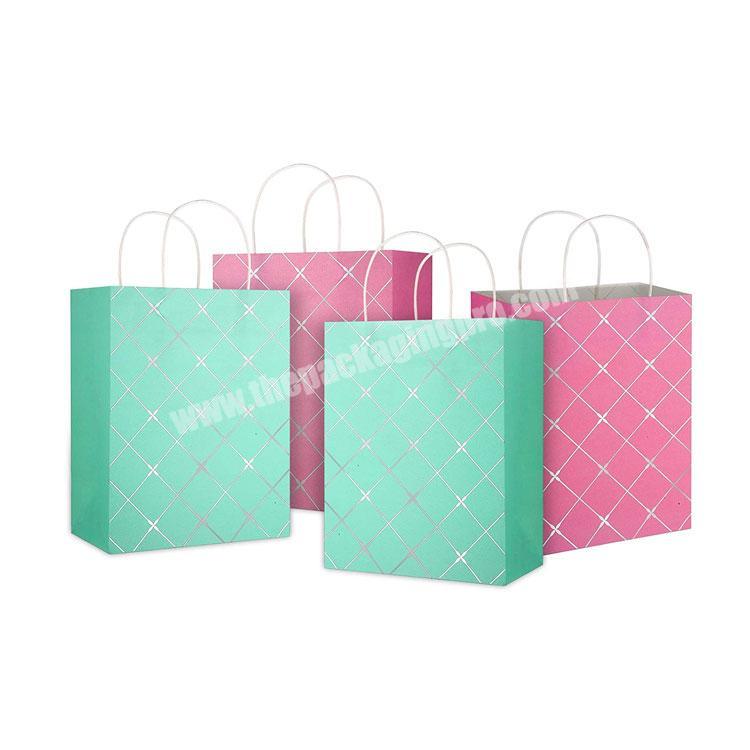 Eco friendly silver trim pink blue kraft party shopping tote paper gift bag