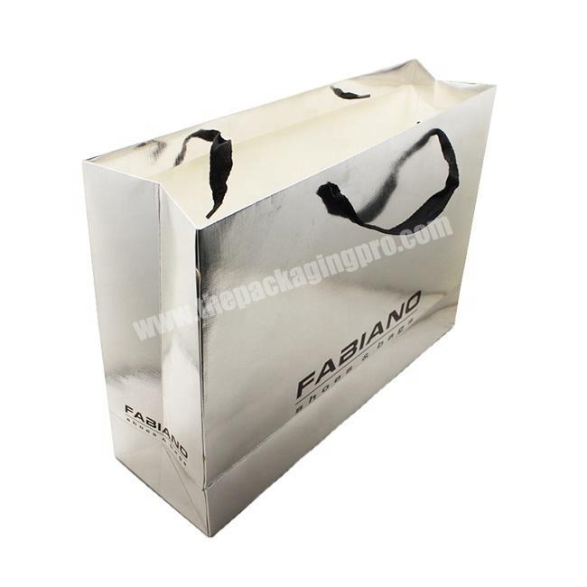 Elegant customized logo silver paper reusable folding shopping paper bag