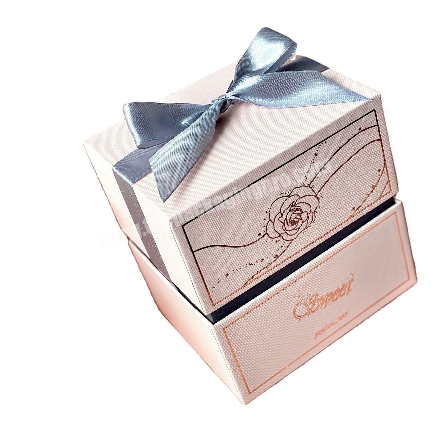 Elegant wholesale custom clear bright printed logo colorful  packaging  cardboard gift boxes with silk  ribbon