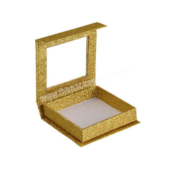 Empty Packaging Box Clear Eyelash Box PVC Window Gold Glitter Paper Square Eyelash Box
