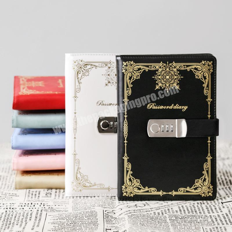 European retro gold foil a5 pu leather journal notebook with lock