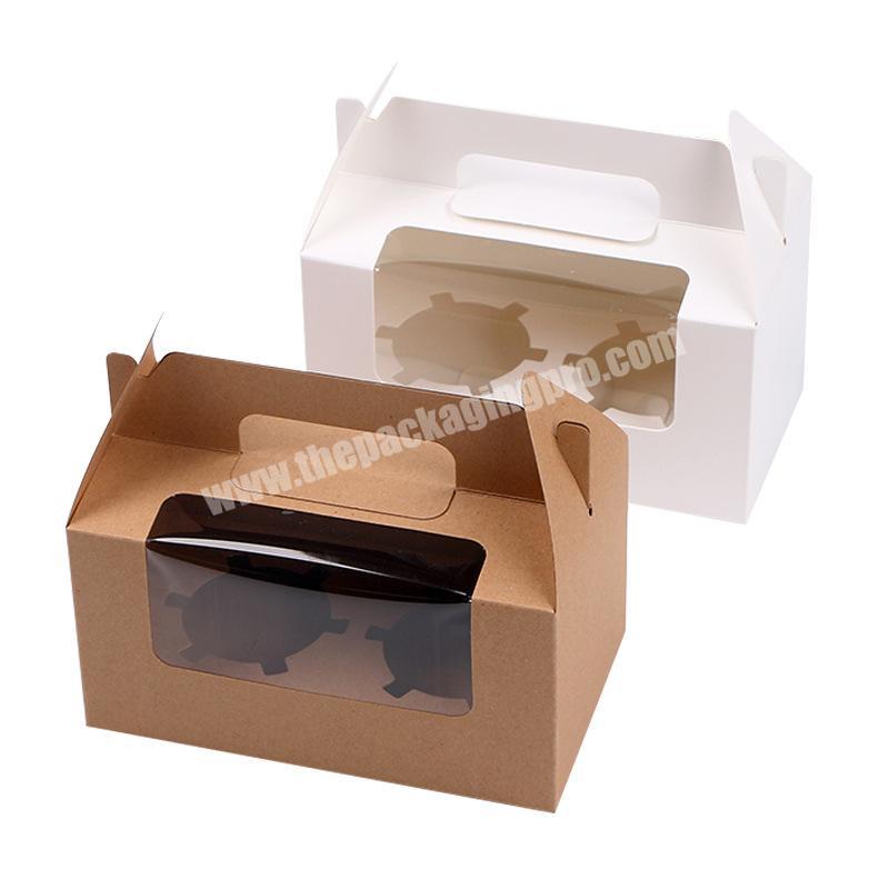 Factory Supply Brown Kraft Paper Cake packaging Box insert holder Window Pastry Carry Boxes With handle custom