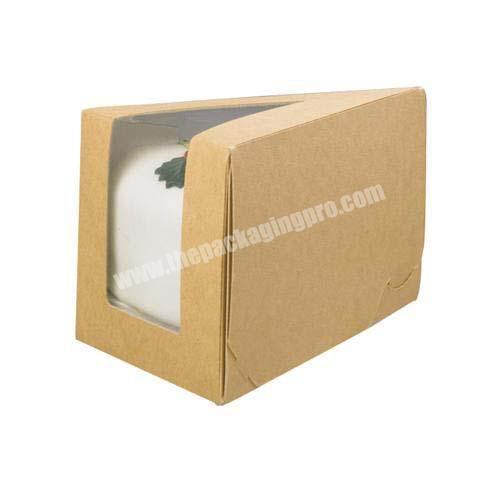 Factory brown triangle slice cake packing box tiramisu paper box with pvc window