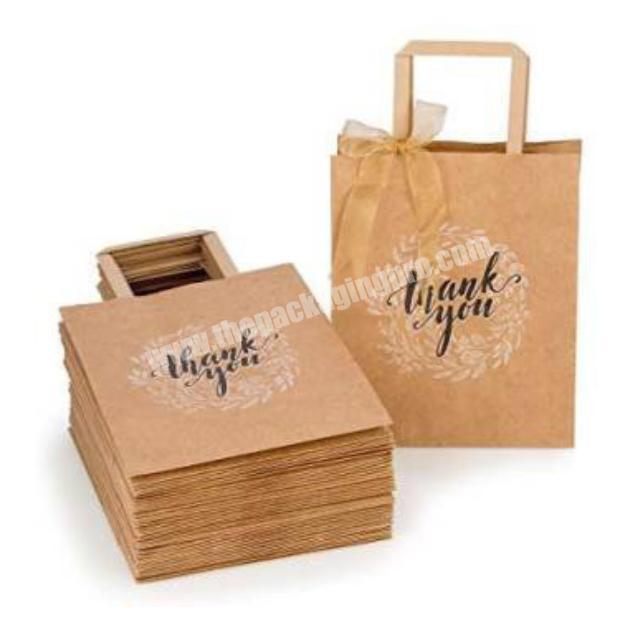 Factory price brown kraft paper eco-friendly top food packaging thank you bags with flat handles