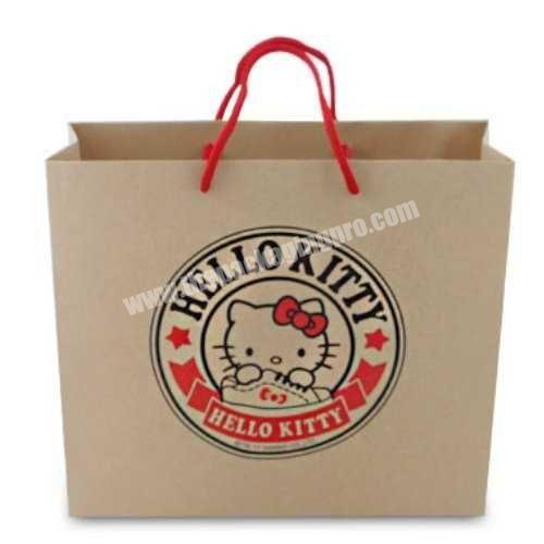 Factory price recycled kraft paper bag hello kitty printed shopping packaging gift bags with handle