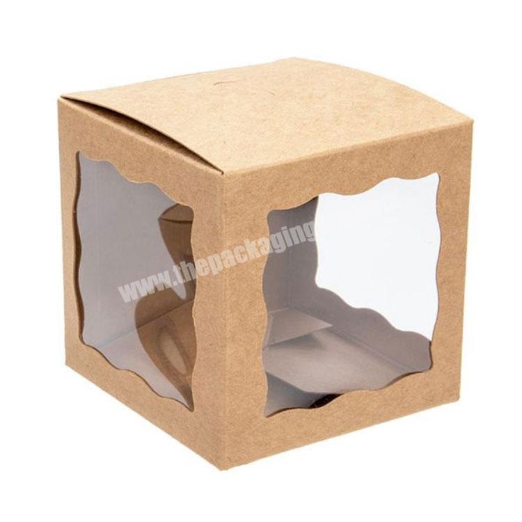 Foldable Brown Kraft paper food Bakery gift box Window Box with 3sided Transparent PET Window