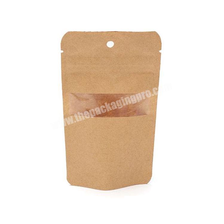 Food packaging brown standing up biodegradable Kraft paper Zipper Pouch with Hang Hole
