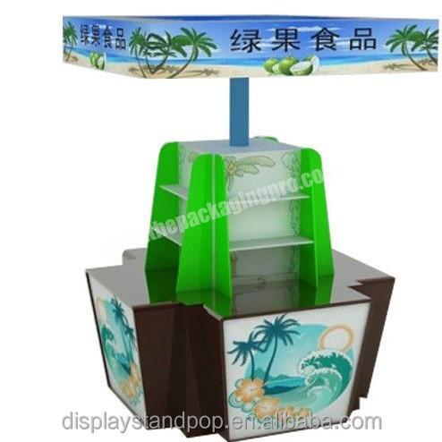 Fresh Fruit Display Stand Retailing in Supermarkets/ Corrugated Cardboard Four Sides Pallet Display for Fruit and Vegetables JC