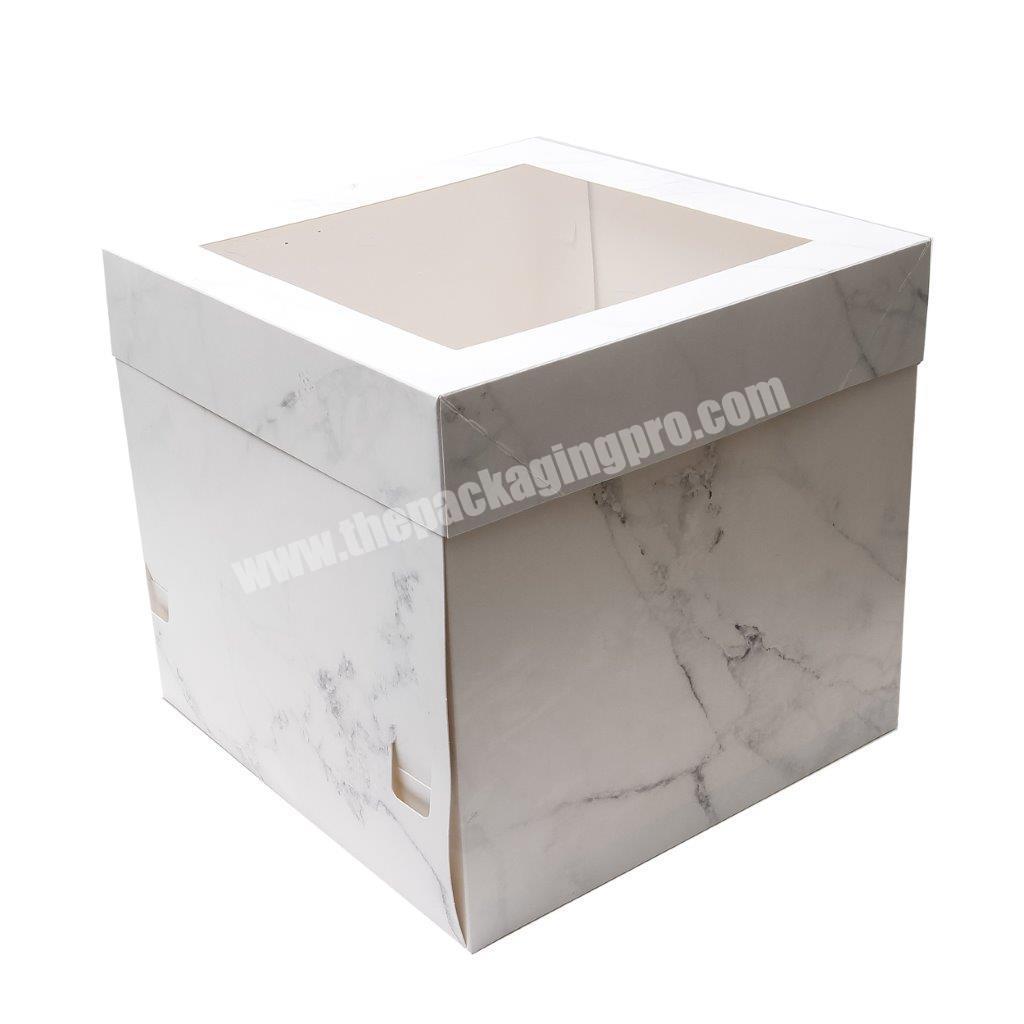 High Quality Custom Ivory Marble Printed Cake Packaging Box Display Paper Box With Clear Window