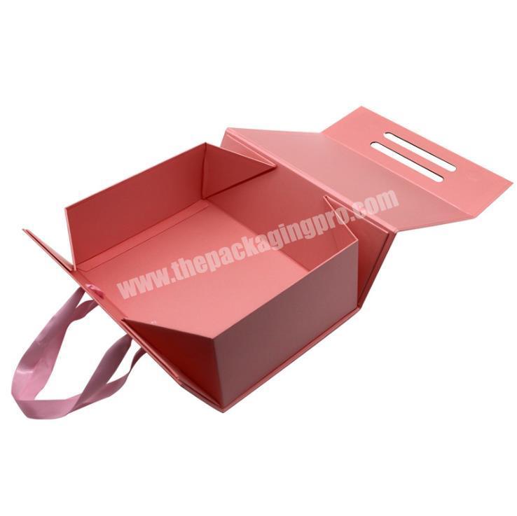 Shop High Quality Custom Logo Large Pink Black Magnetic Folding Packaging Gift Box with Strap