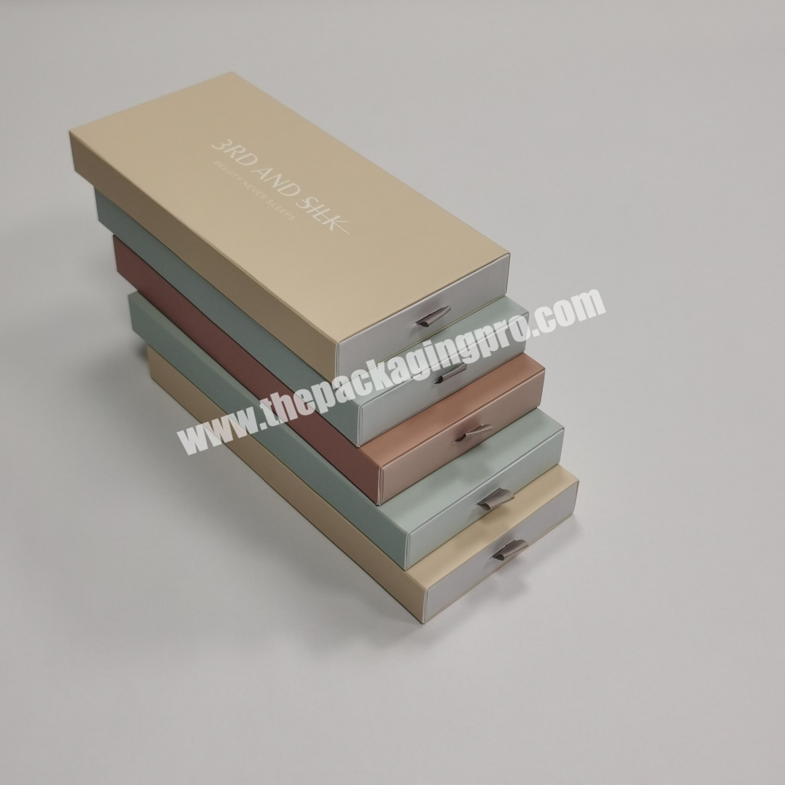 Shop High Quality Custom Logo Printed Paper Cardboard Empty Silk Packaging Sliding Drawer Gift Box with Ribbon