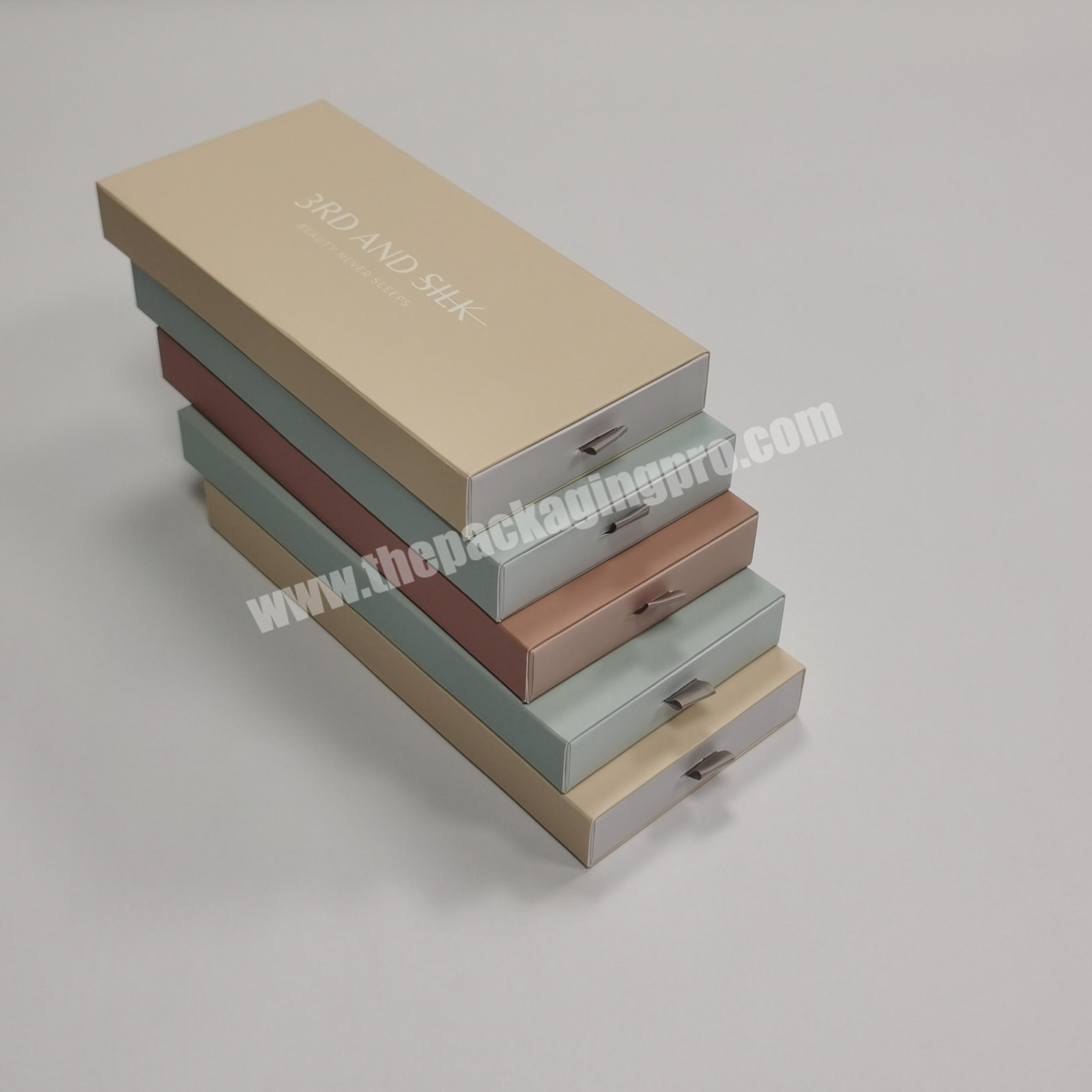 Shop High Quality Custom Logo Printed Paper Cardboard Empty Silk Packaging Sliding Drawer Gift Box with Ribbon