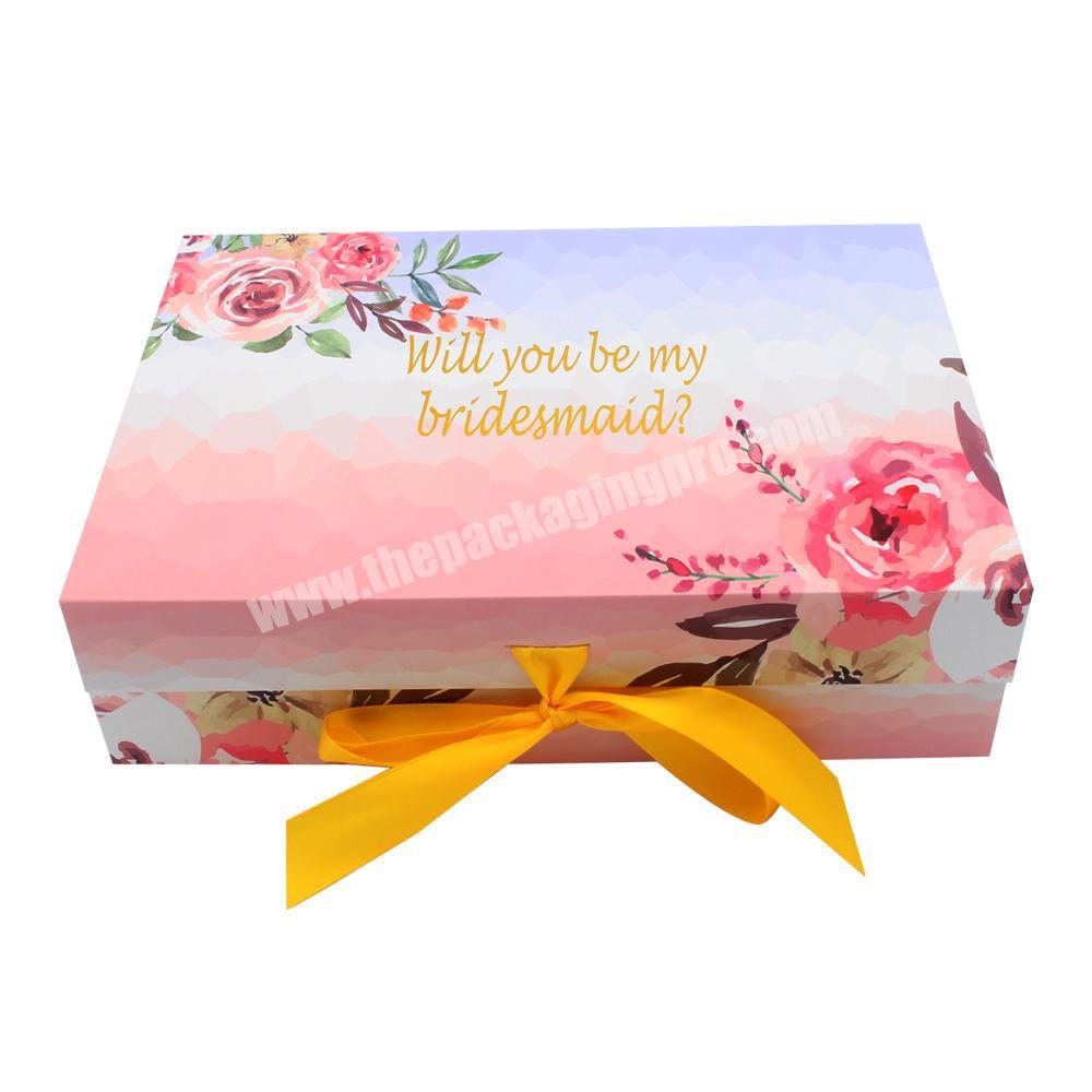 High Quality Custom Luxury Rigid Cardboard Packaging Magnetic Folding Paper Bride Wedding Dress Gift Box with Ribbon Closure