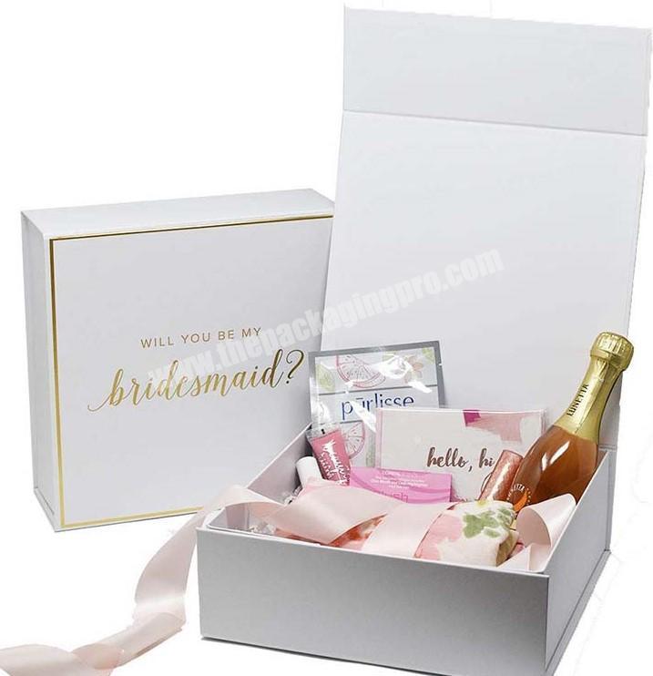 High Quality Hand Made Beautiful Customized Luxury Packaging White Cardboard Magnetic Closure Gift Box For Bridesmaid