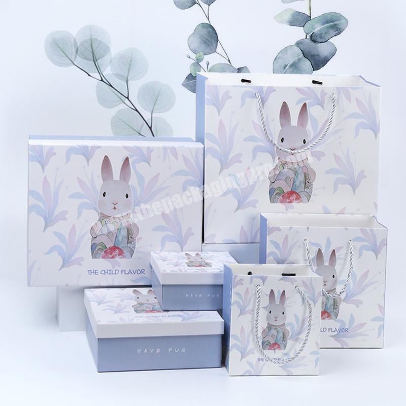 High Quality Paper Cardboard Cartoon Rabbit Printed Gift Box Perfume Packaging Shipping Boxes With Handbag