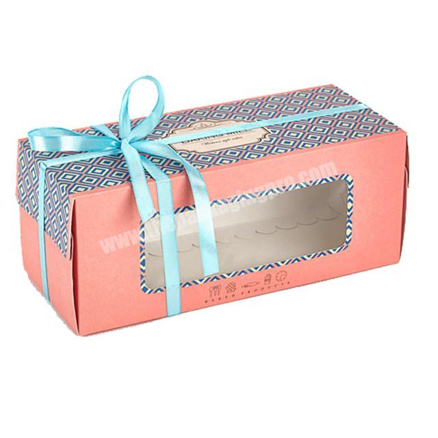 High Quality Rectangular Cake Sweet Kids Fancy Gift Macarons Donut Packaging Box With PVC Film