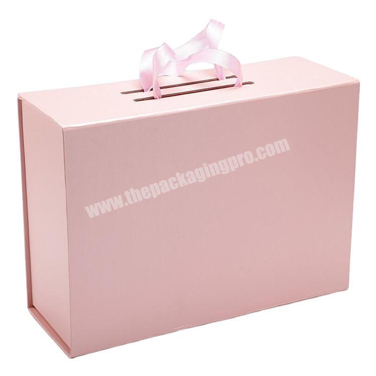 High end luxury cardboard foldable clothing gift box  packaging pink garment shipping carton paper box