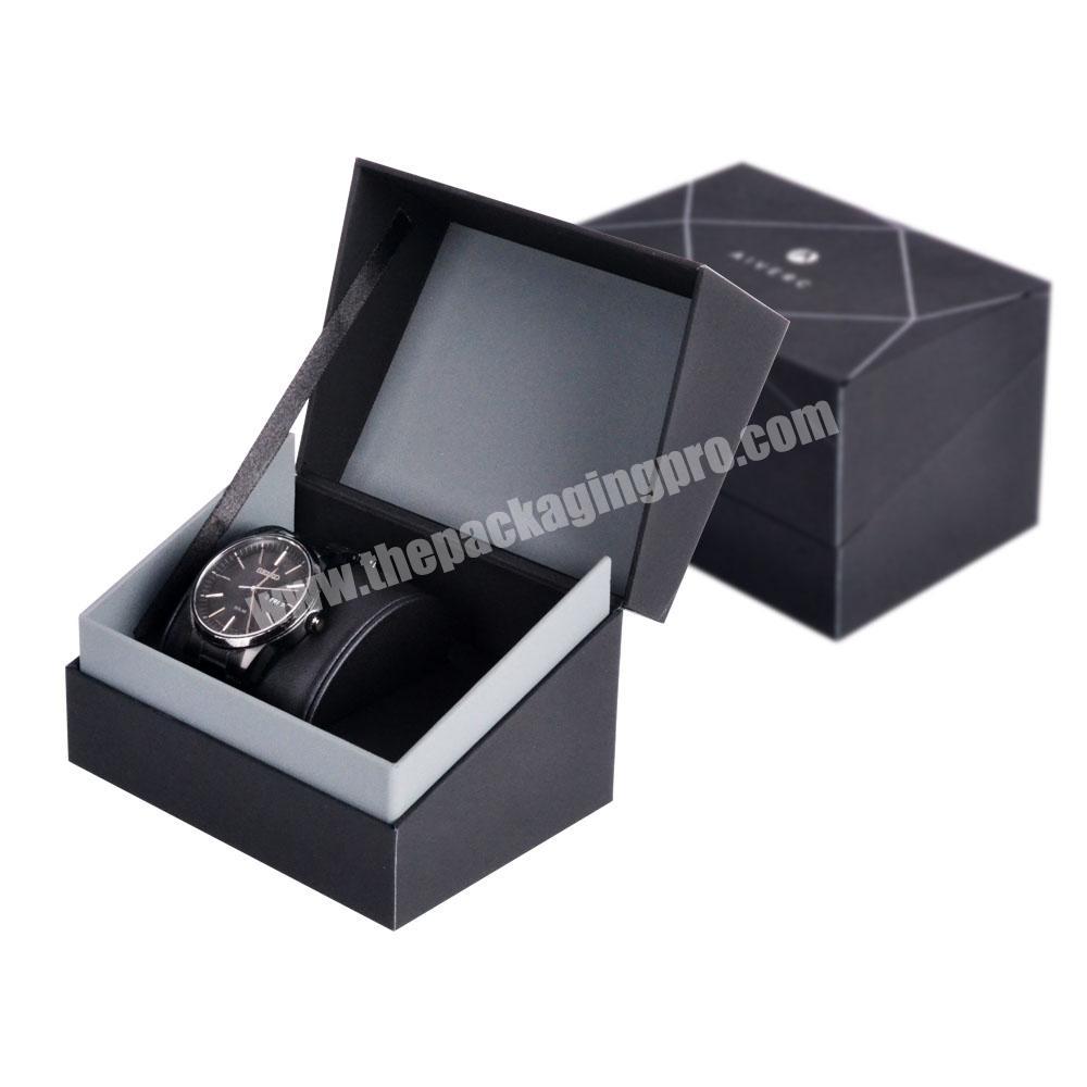 High end recycled cardboard matt black luxury watch strap gift box packaging