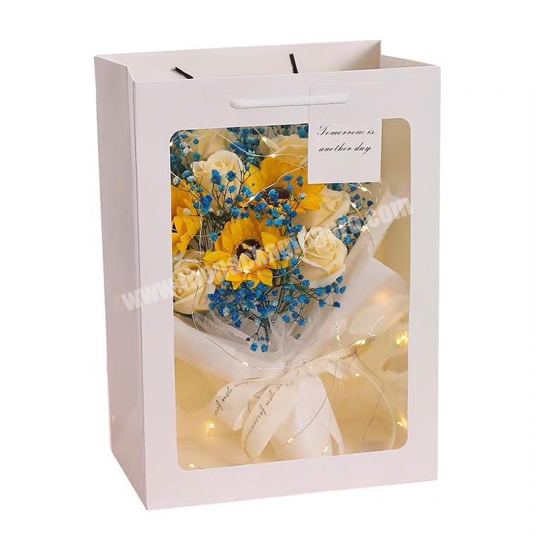 High quality cardboard shopping bags wedding flower gift packaging bags with clear window