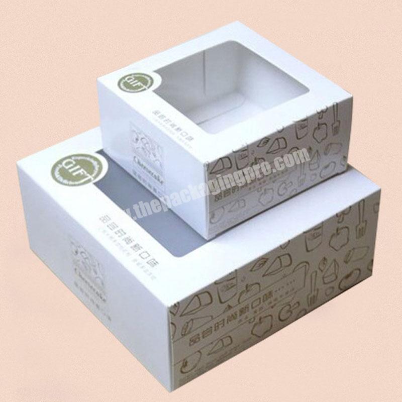 High quality custom logo printed square white cardboard window cake box