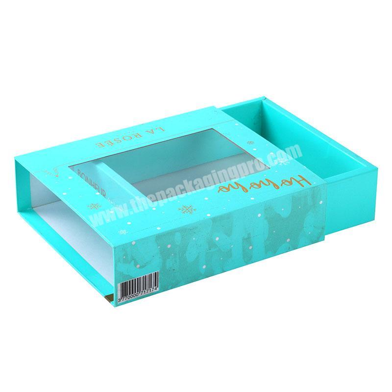 High quality customized green drawer gift box gold logo with clear lid PVC window