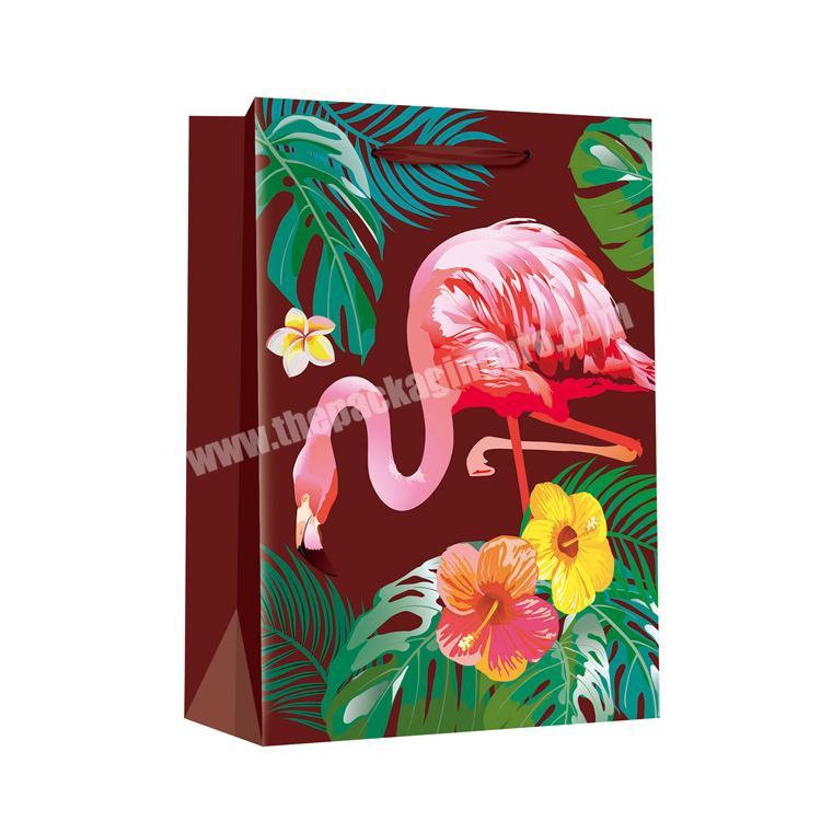 High quality luxury color printed flamingo paper gift bag with handle