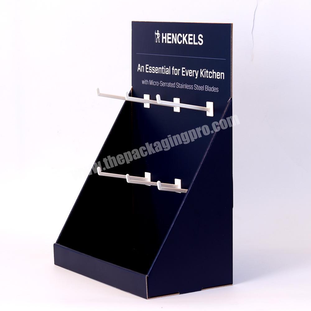 High quality recycled small Dark blue cardboard paper counter PDQ display box with hooks